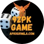 92PK Game logo featuring white dice and an orange phoenix symbol on a black circular background.