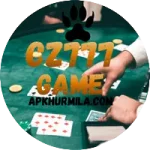 Casino table with cards and chips featuring the CZ777 game logo and website URL.