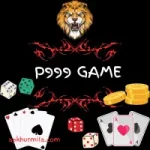 P999 Game banner with lion logo, playing cards, dice, and gold coins on black background